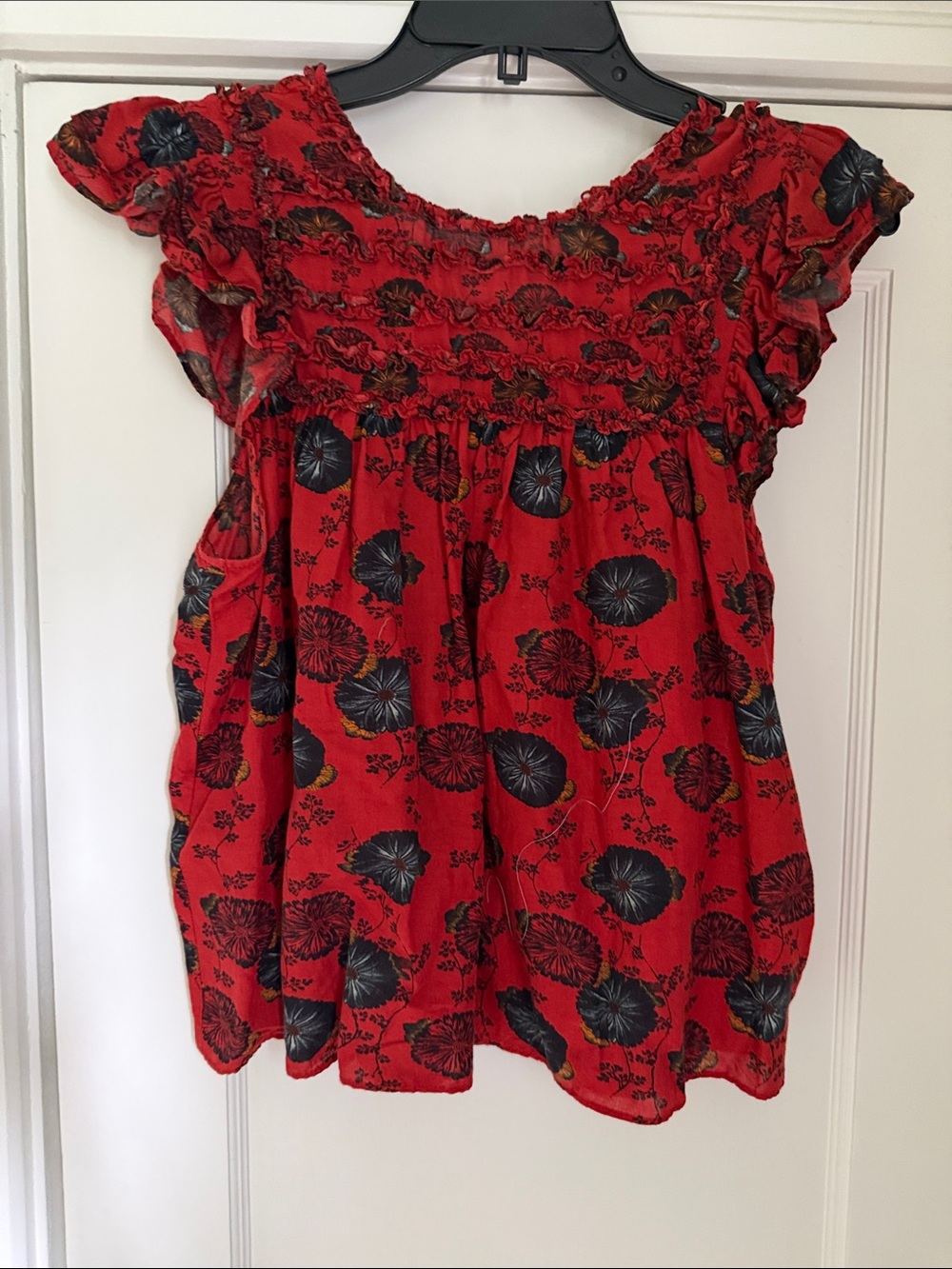Ulla Johnson Red Floral Short Sleeve Blouse 6